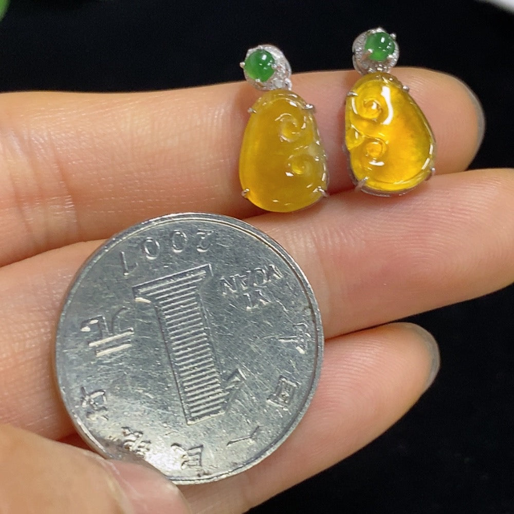 Jadeite Inlaid Earrings 18k Total Weight Approx. 2.13g (Excluding Ear Caps)