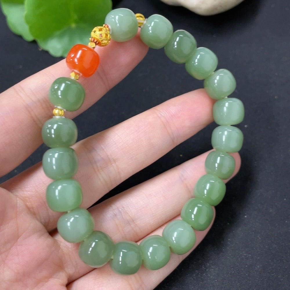 Hetian Jade Jasper Bracelet approx. 9.5mm no stamp gold-tested red spacer 66% gold content other parts 18k gold non-Hetian Jade bead (red)