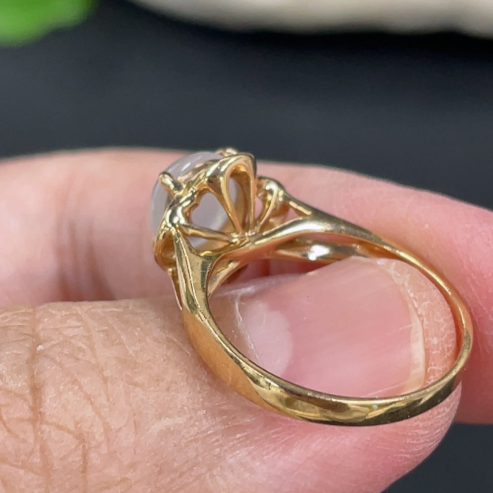 Jadeite Cabochon Inlaid Ring 18k Gold Setting Size 10 Total Weight Approx. 2.93g