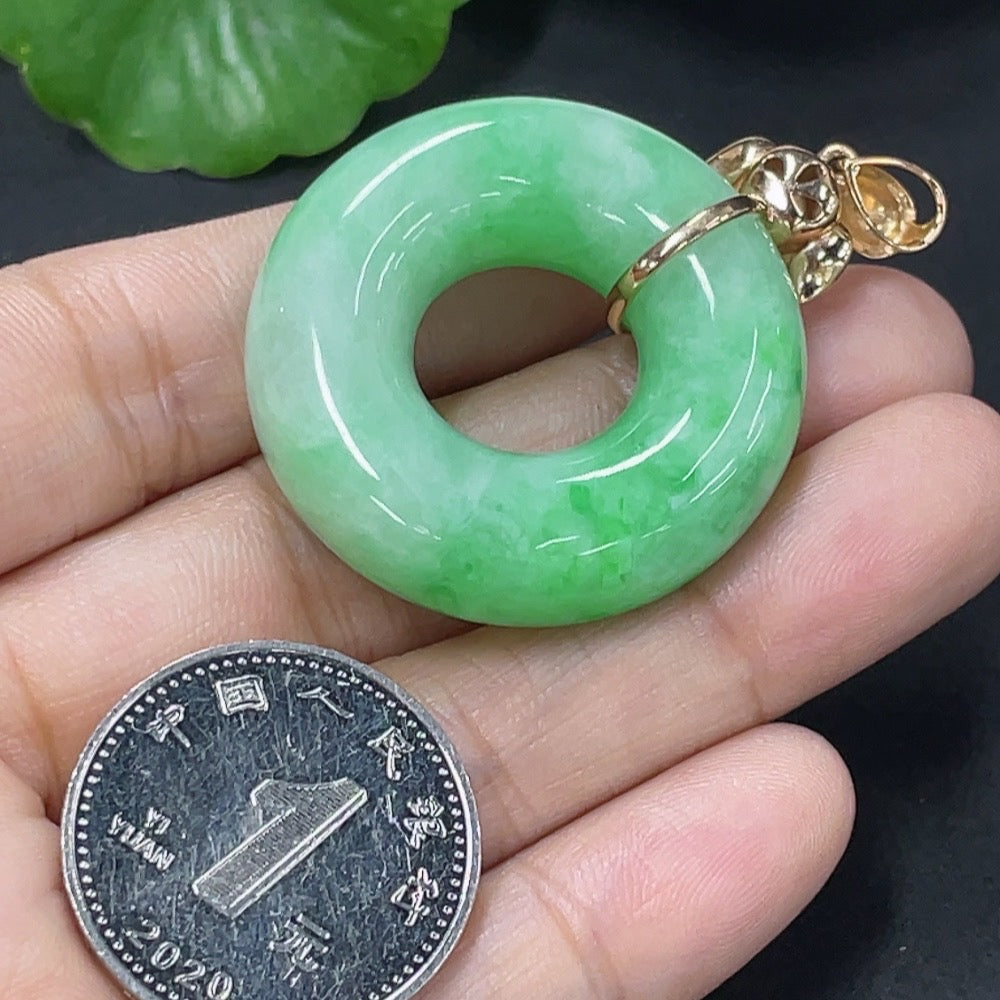 Jadeite Donut Pendant with 18K Gold Clasp and Diamond Accents (Colorless)