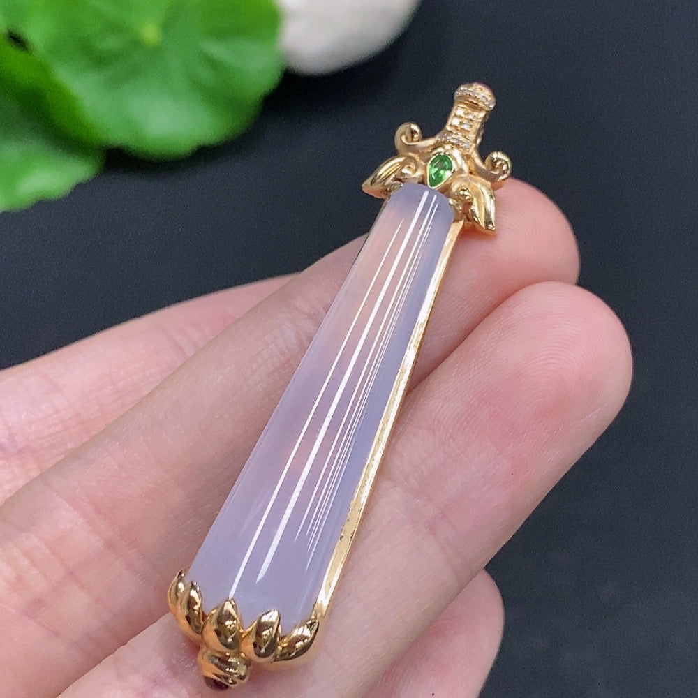 Jadeite Plain Pendant Necklace 18k Gold Total Weight Approx.8.4g Diamond Accents Base Color Affected by Precious Metal