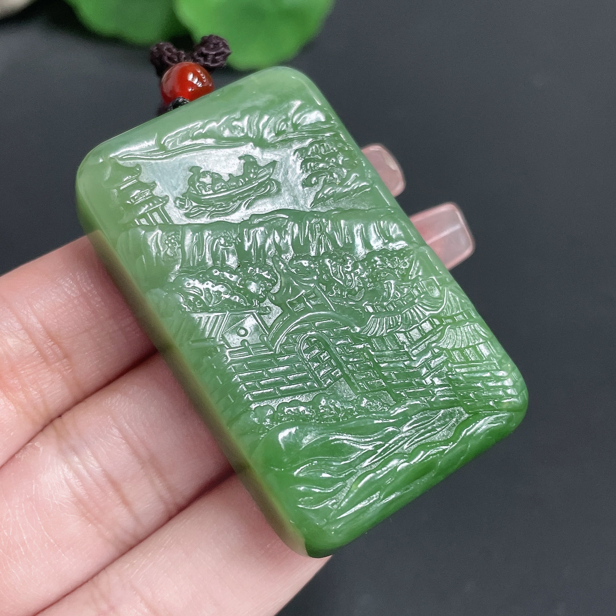 Hetian Jade Pendant Landscape Plaque with Rope Total Weight 55.12g