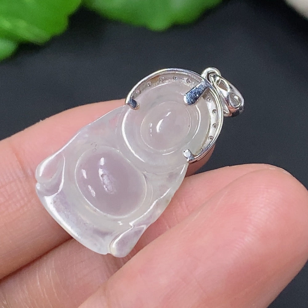 Jadeite Inlaid Buddha Pendant 18k with Diamond Accents Total Weight Approx. 4g