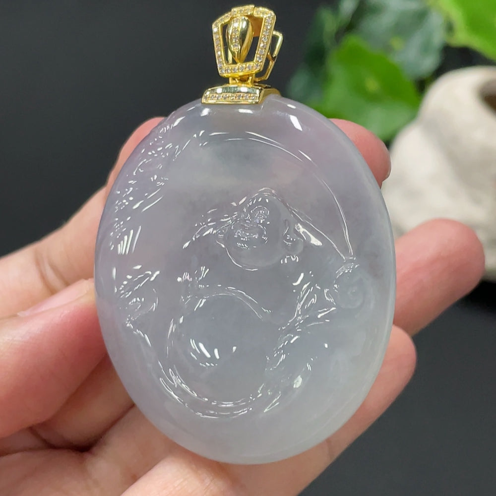 Jadeite Buddha Pendant Total Weight Approx.34.4g 18K Gold Clasp with Diamond Accents