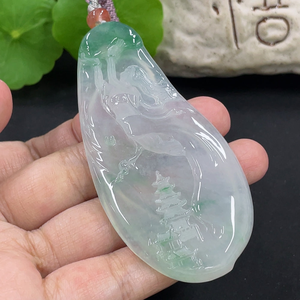 Jadeite pendant necklace with non-grade A beads, total weight 40.8g, featuring a HKHQ collection certificate.