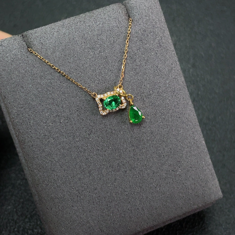 Emerald Pendant 18K Gold Clarity Enhanced with Diamond Accents