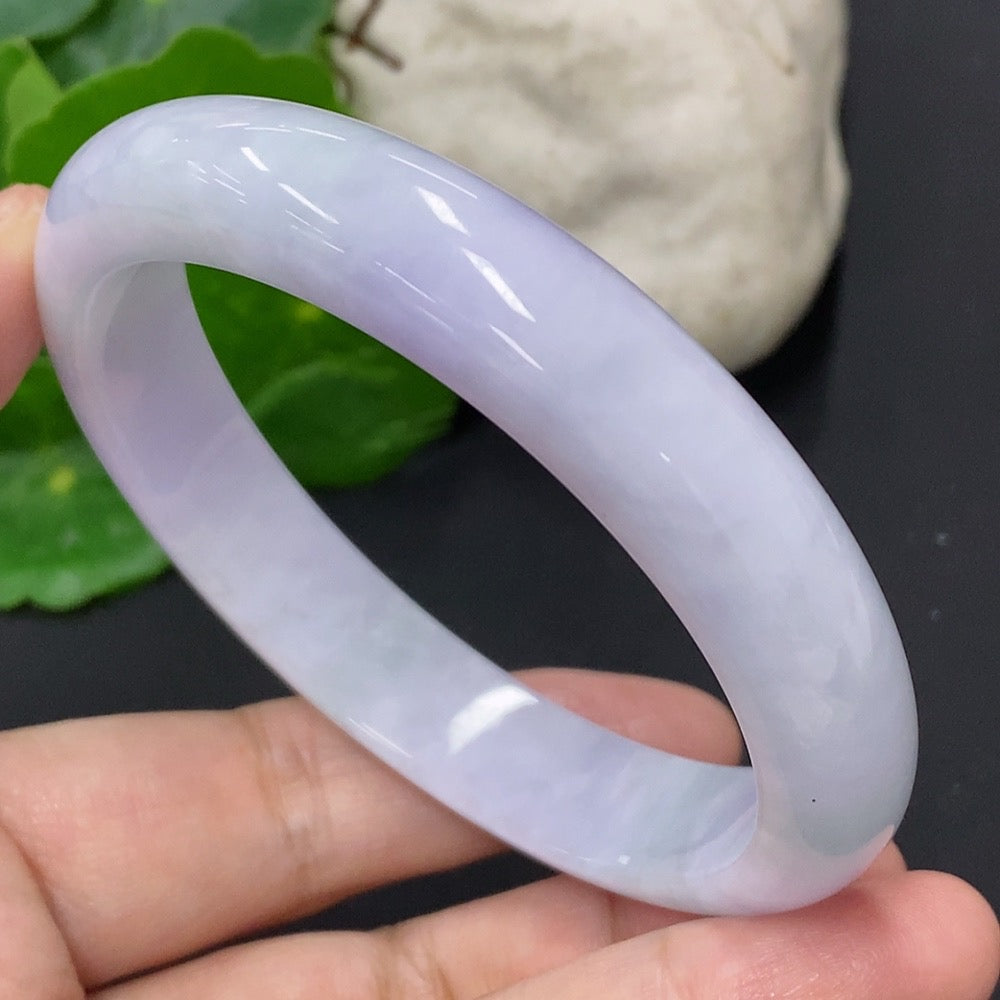 HKHQ jadeite round bangle, 54.8g, size 59.7, showcasing smooth, polished jade jewelry with intricate details.