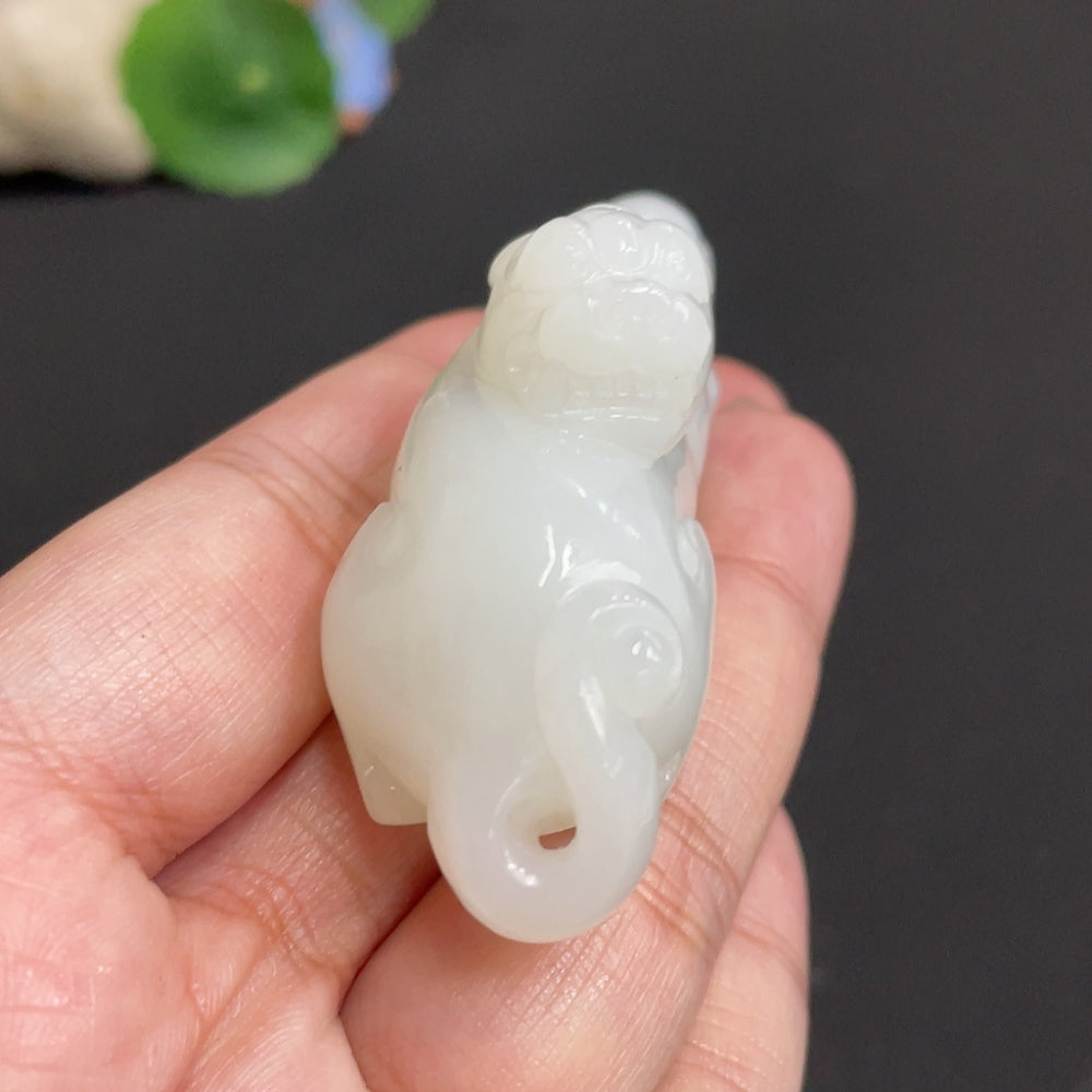 Hetian Jade Pendant, Auspicious Beast, with Non-Hetian Jade Beads, Total Weight Approx. [Including Rope] 65.3g