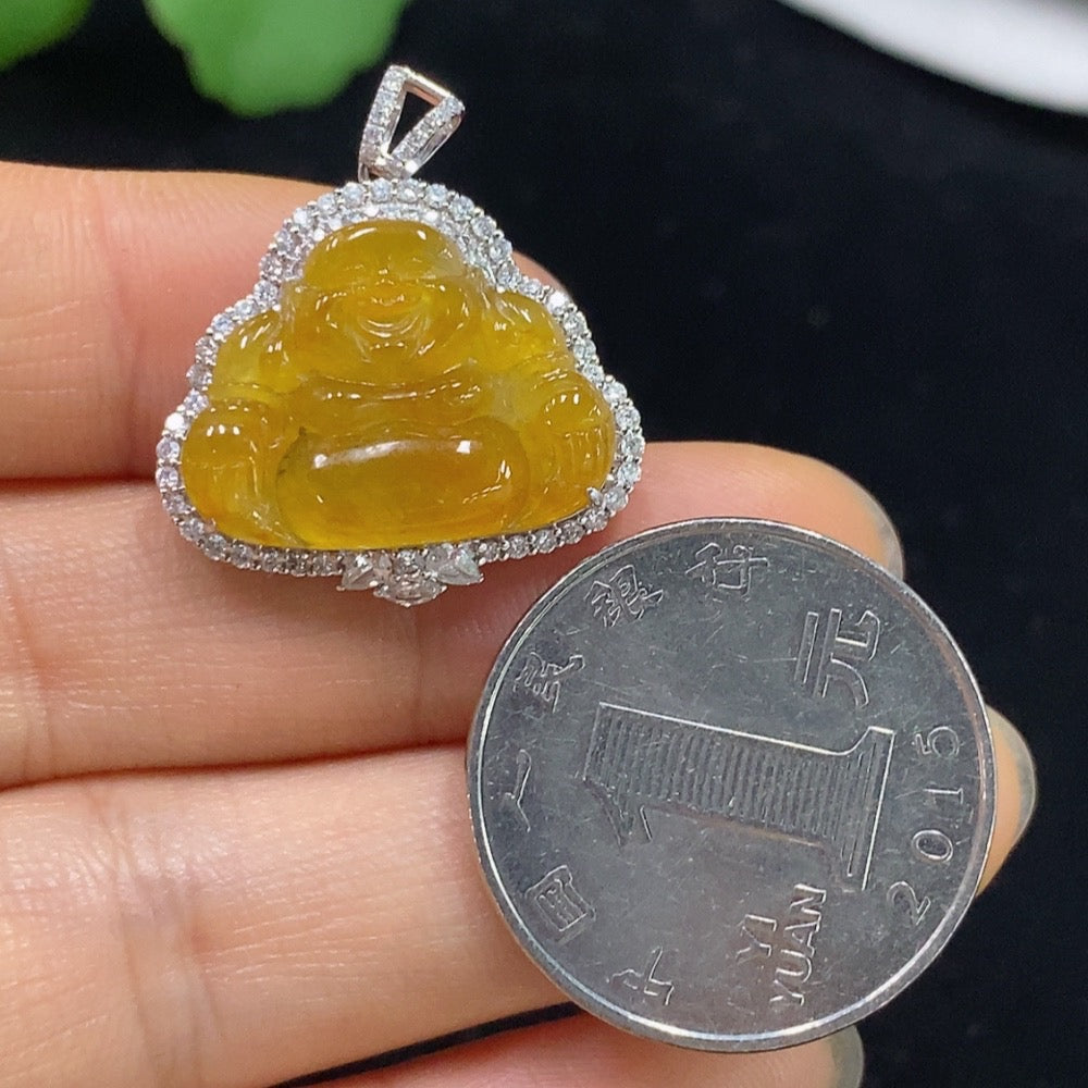 Jadeite Buddha Pendant with 18k Non-Diamond Setting, Total Weight Approx. 3.57g