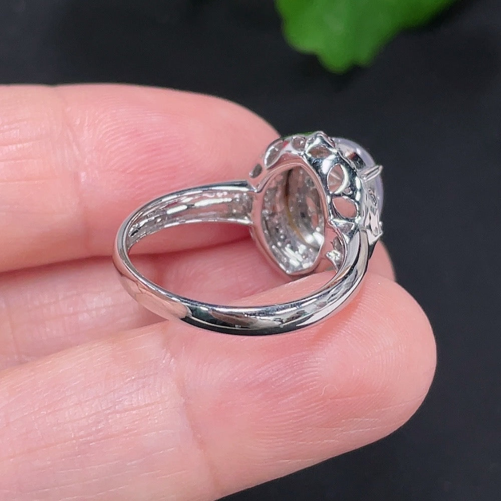 Jadeite Cabochon Ring with 18K Gold and Diamond Accents, Size 14, Total Weight Approx. 4.35g