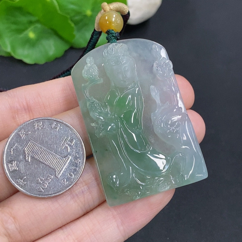 Jadeite Guanyin Pendant Total Weight Approx. 28.6g (Including Rope Weight)