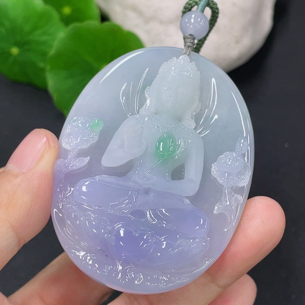 Jadeite Tara Pendant Total Weight Approx. 50.52g (Including Rope Weight)