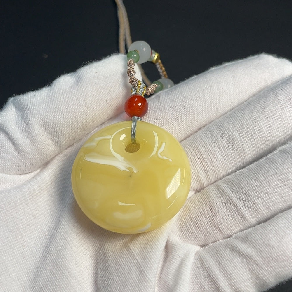 Amber Beeswax Pendant with Non-Natural Gemstones, Non-Gold