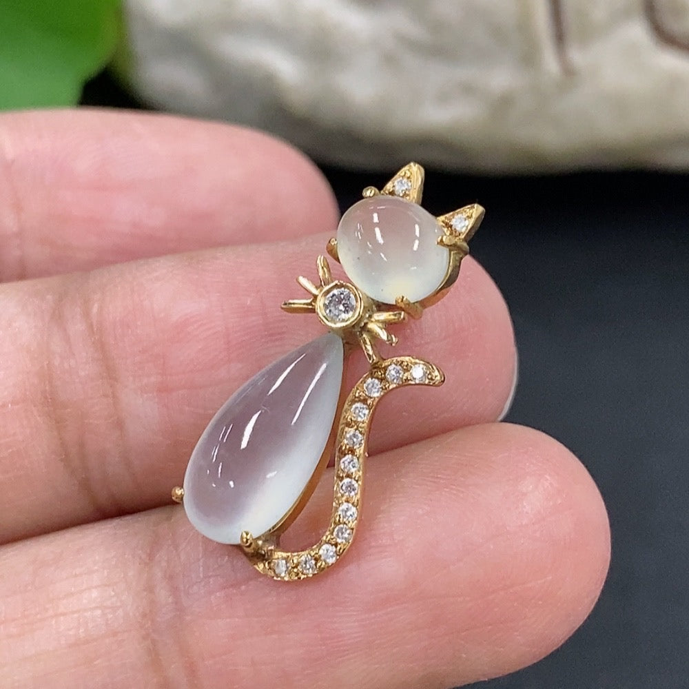 Jadeite Teardrop Pendant with Tested 18K Gold and Diamond Accents