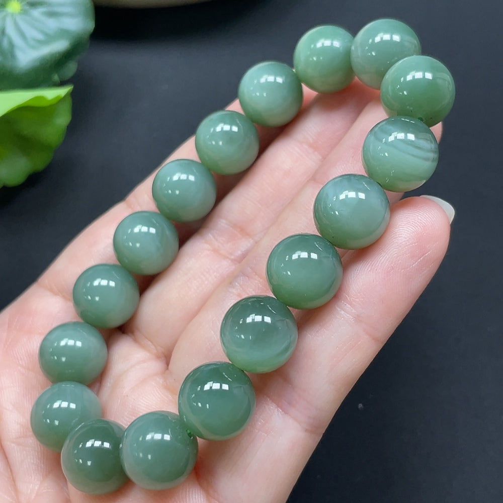 Green Hetian Jade Bead Bracelet
