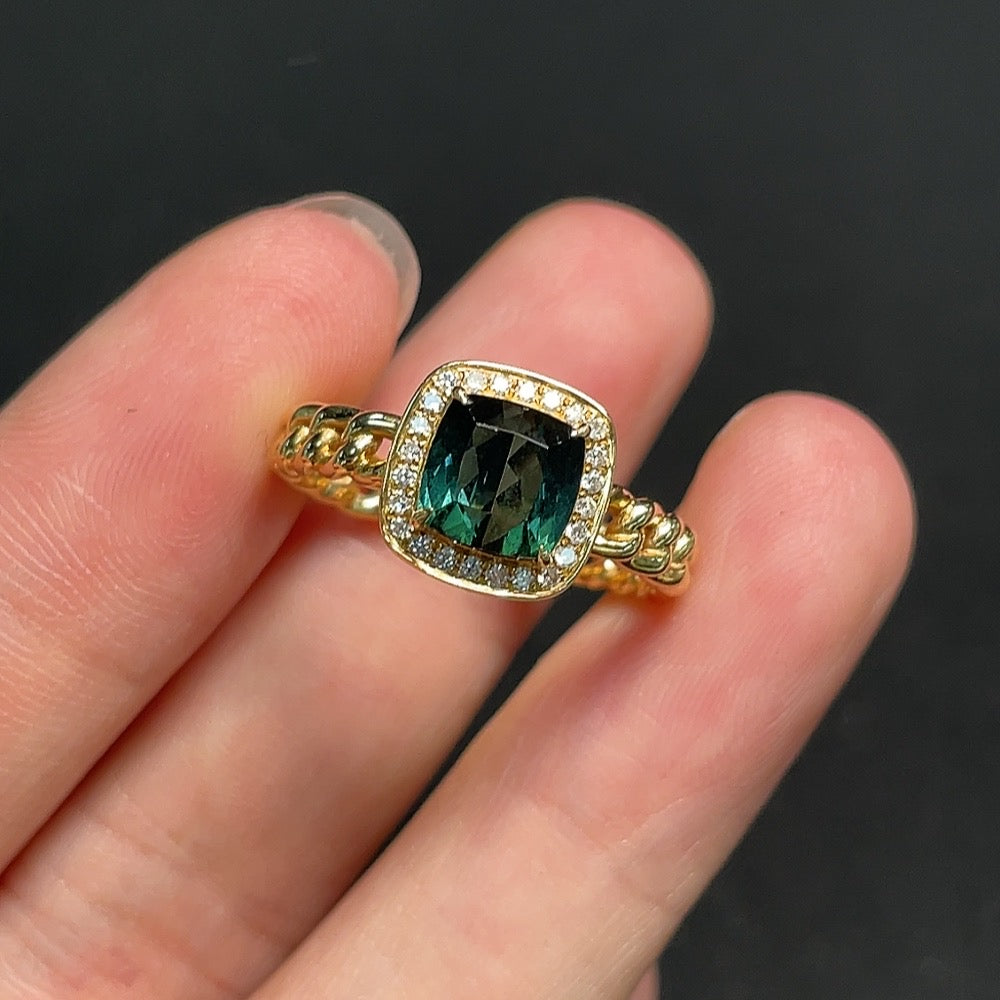 Tourmaline Ring with Diamond Accents, 18k, Total Weight Approx. 4.31g, Size 13