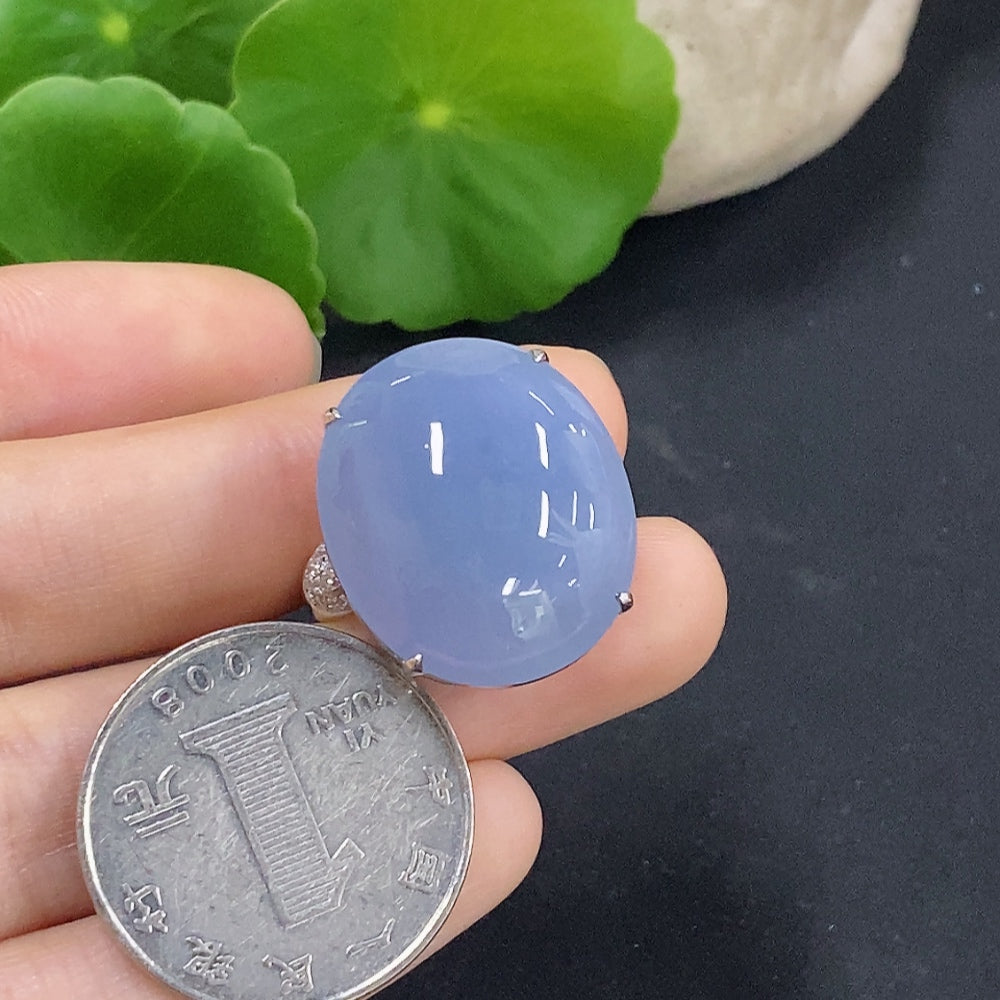 Jadeite Cabochon Ring in 18K Gold Size 15 Total Weight Approx. 9.8g (Diamond Accented)
