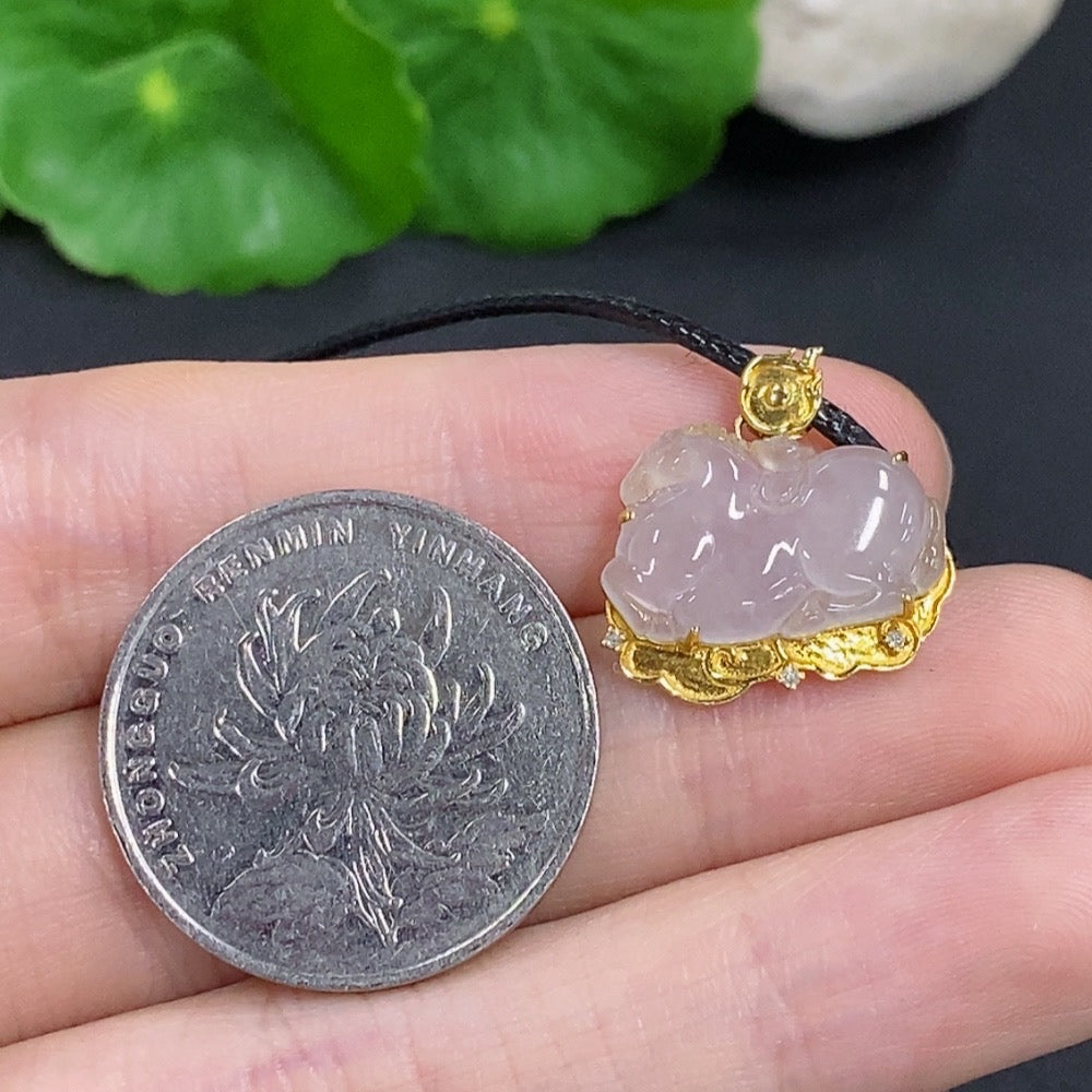 Jadeite Horse with Money Inlaid Pendant 18K Gold Pendant Other Parts Non-Gold (Excluding Rope Weight)
