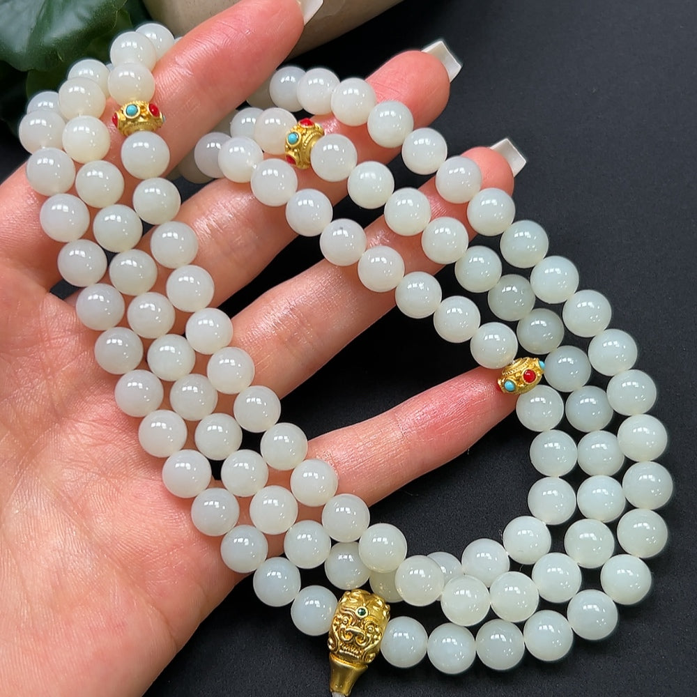 Hetian Jade Bead Necklace Non-Gold 8mm Approx. 93.02g