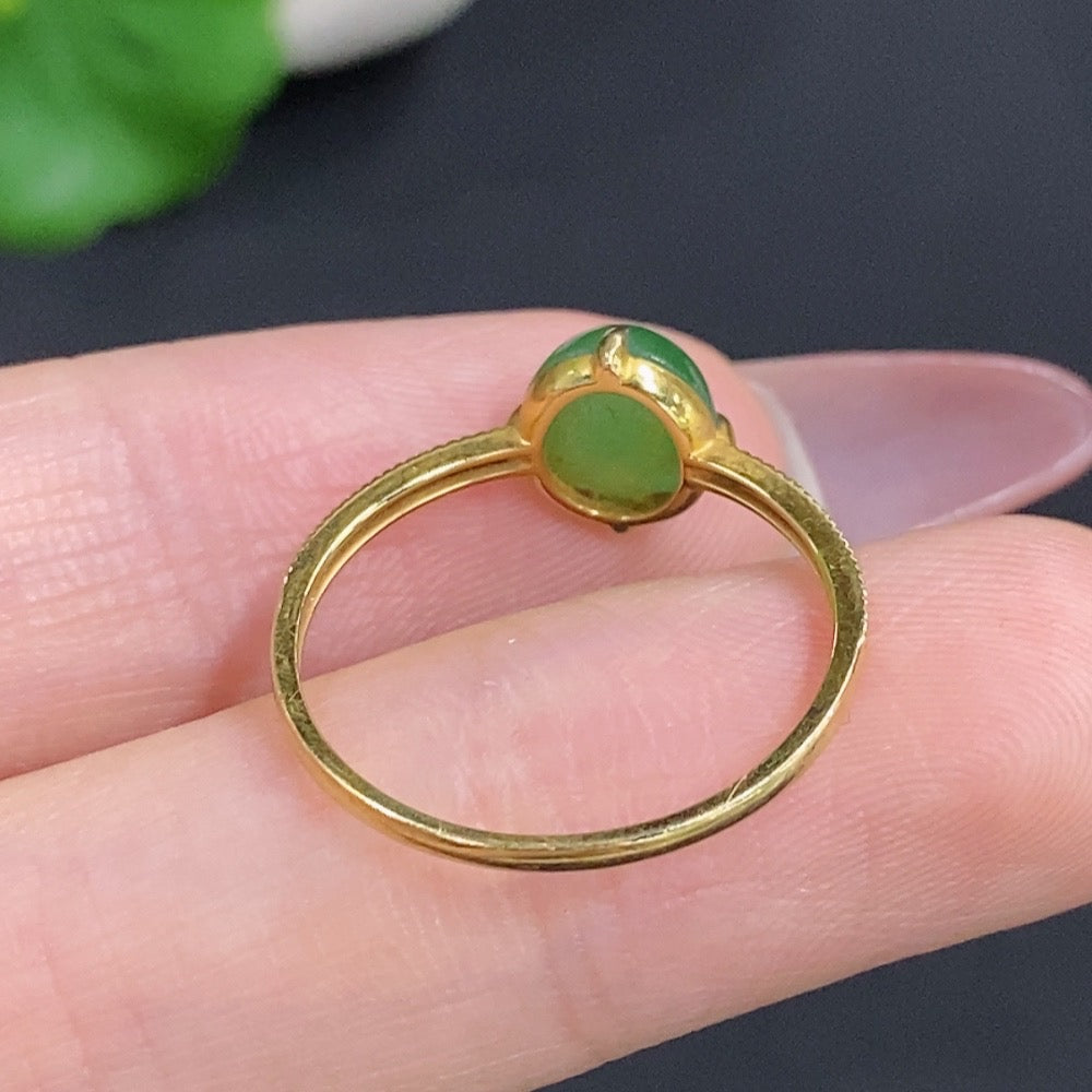 Jadeite Cabochon Ring 18K Gold Total Weight Approx. 1.5g Size 16