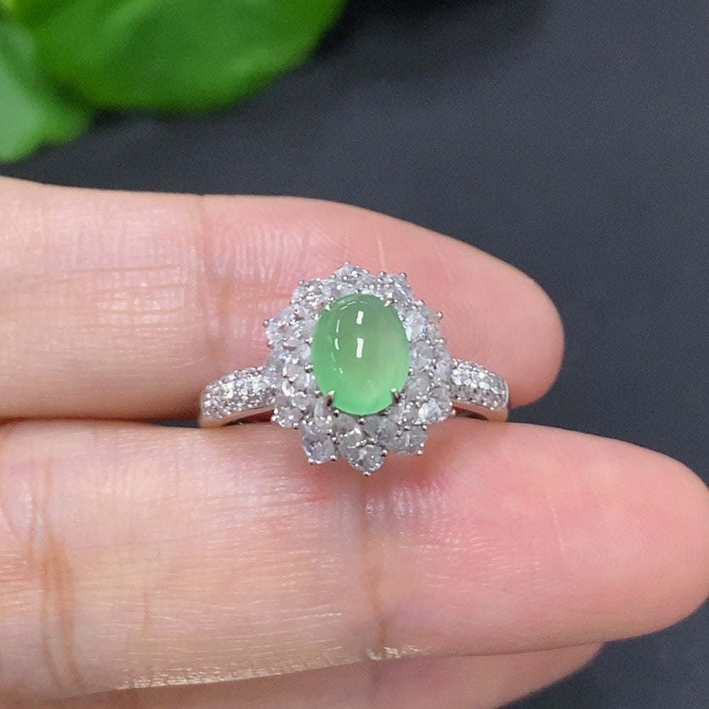 Jadeite Inlaid Ring 18k Non-Diamond Size 14 Total Weight Approx. 2.6g