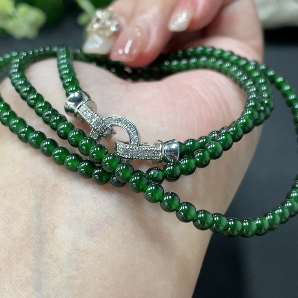 Jadeite Bead Necklace Approx. 3.8mm Non-Gold Clasp Total Weight 18.380g