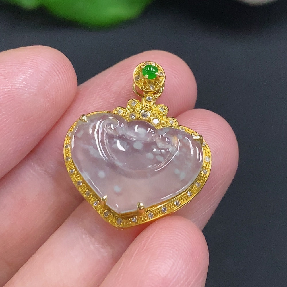 Jadeite Ruyi Inlaid Pendant 18K Gold Total Weight Approx. 2g