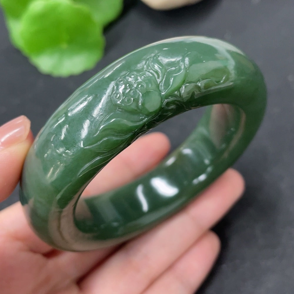 Hetian Jade Carved Flower Bracelet Size 53.7 Total Weight Approx. 113.2g