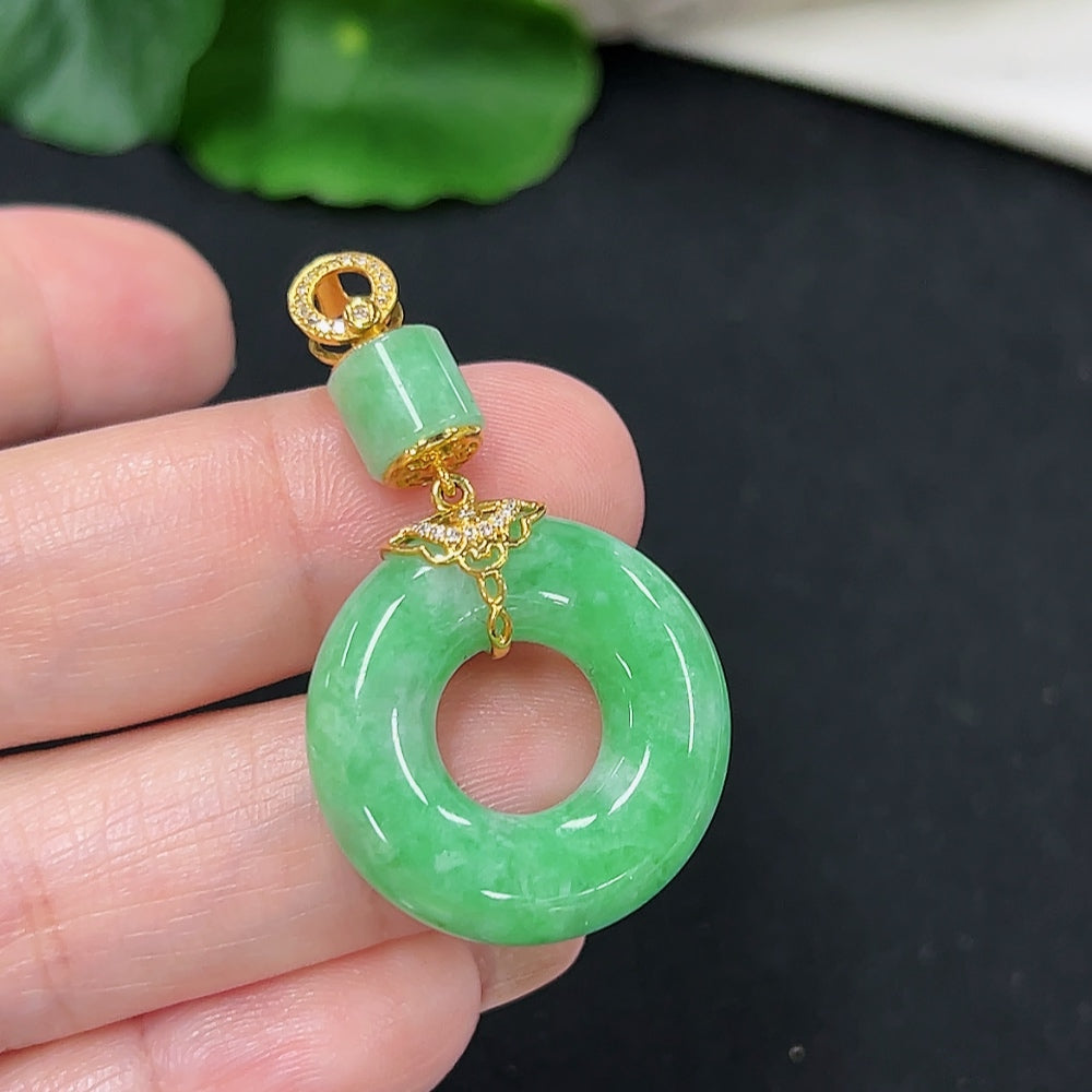 Jadeite Donut Pendant 18K Gold (with Diamond Accents)