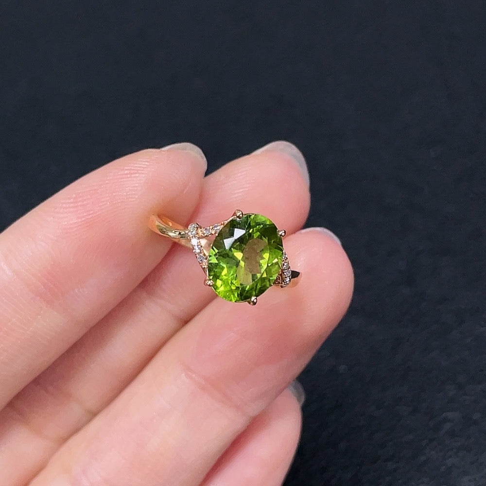 Peridot Ring in 18K Gold, Accented with Diamonds