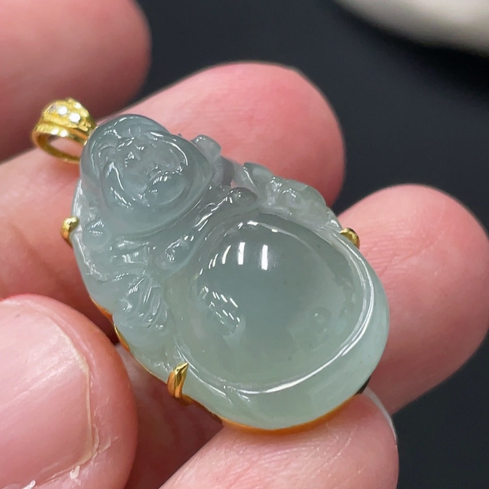 Jadeite Buddha Pendant with 18k Gold Setting, Total Weight Approx. 6.04g
