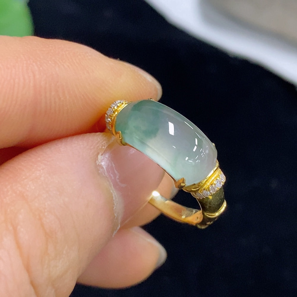 Jadeite Ring 18k Gold Set with Diamonds Total Weight Approx. 3.4g Size 14