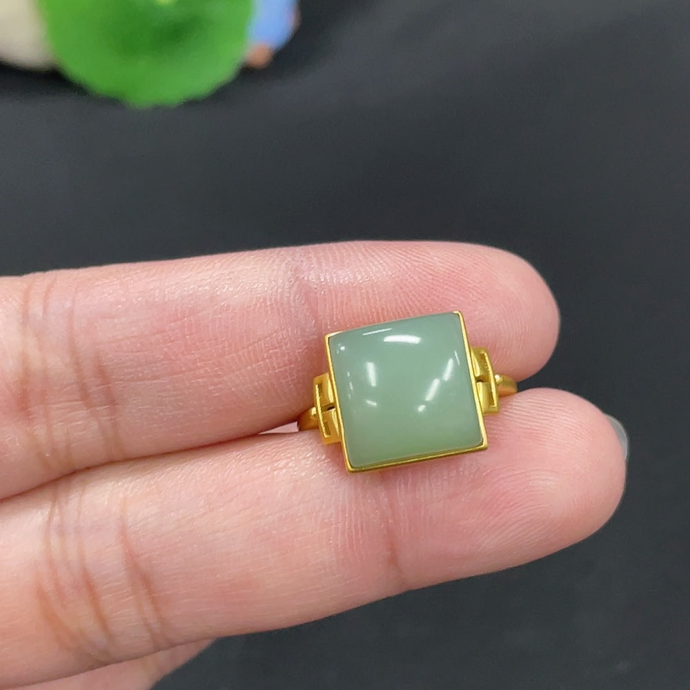 Hetian Jade Inlaid Ring Size 15 Total Weight Approx.4.3g 18k