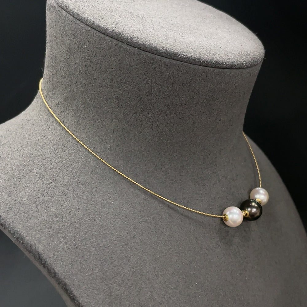 18K Gold Sea Water Pearl Necklace Total Weight Approx.5.00g Size 8.8-10.0mm