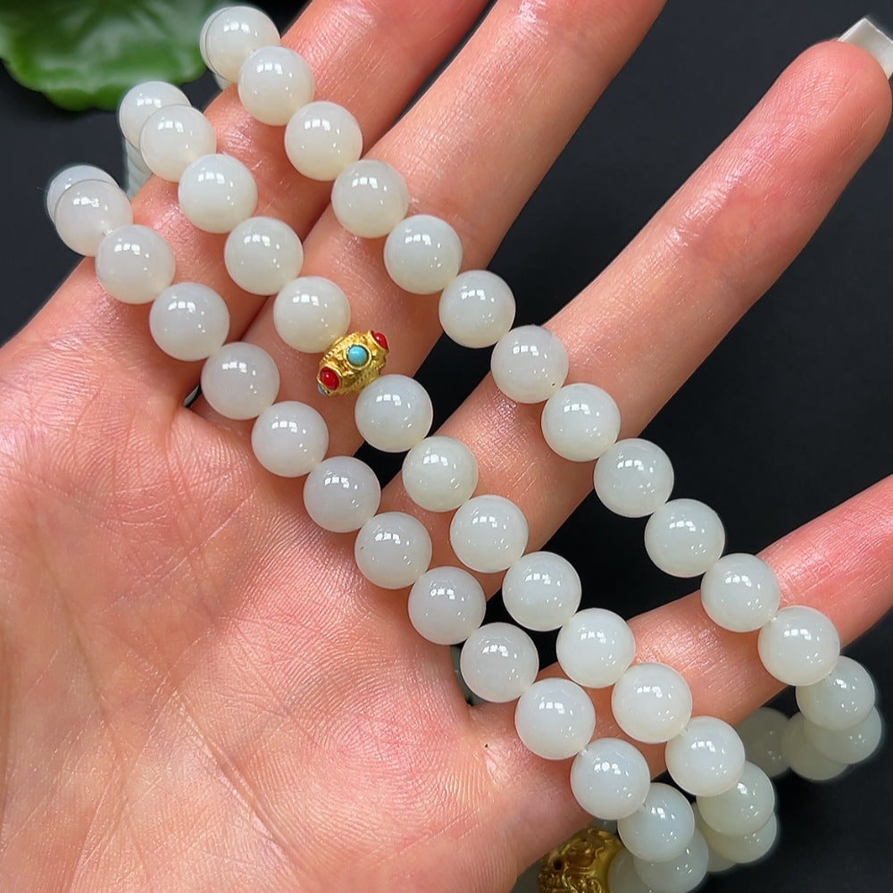 Hetian Jade Bead Necklace Non-Gold 8mm Approx. 93.02g