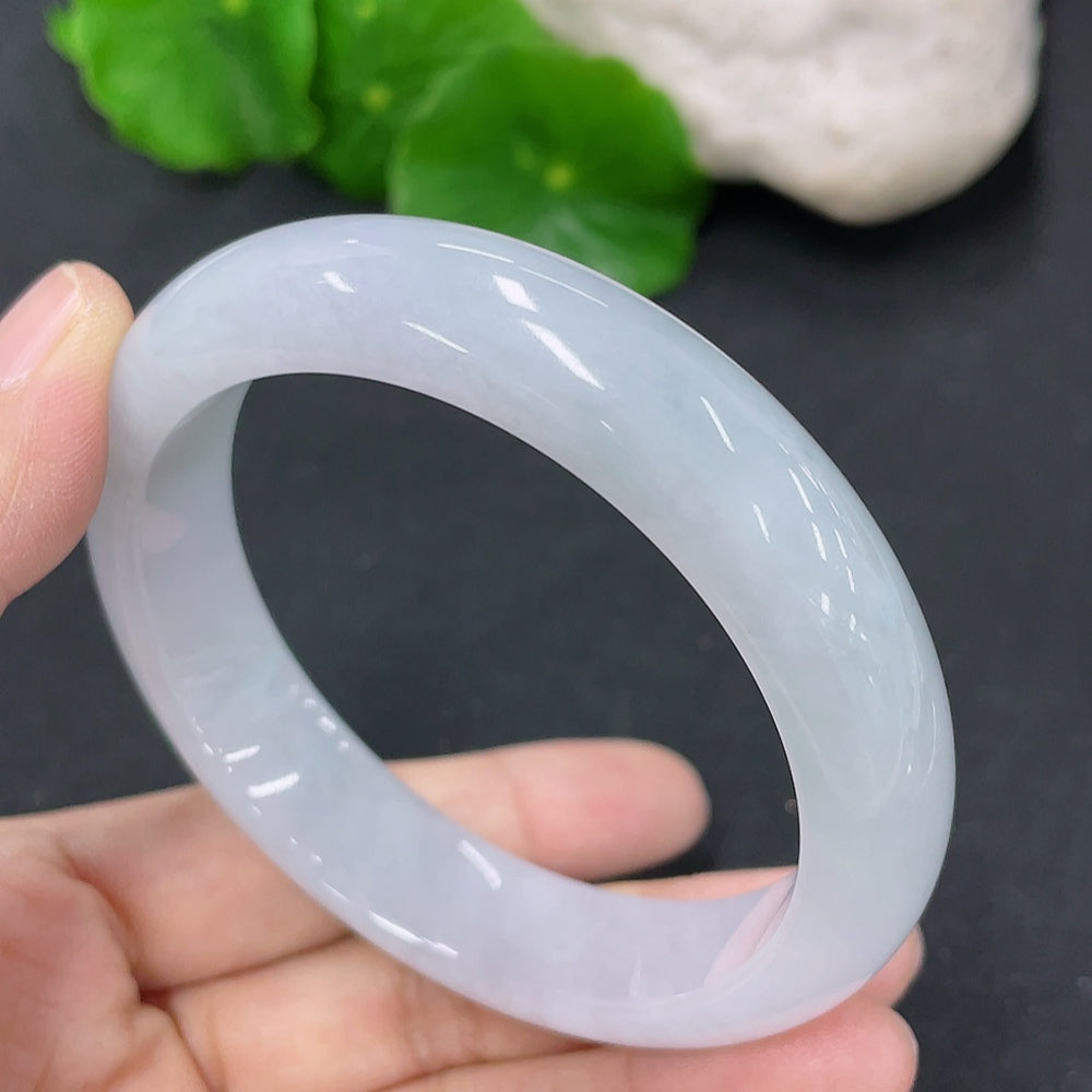 Jadeite round bangle with a total weight of 54.1g and size 54.6, featuring smooth, polished green jade from HKHQ.