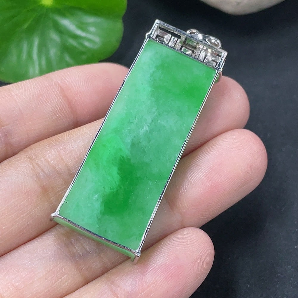 Jadeite Plain Pendant with 18K Gold and Diamond Accents