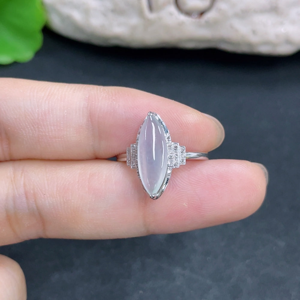 Jadeite ring with 18k gold and diamond accent, size 13, HKHQ jewelry, showcasing the polished jadeite gemstone and elegant design.