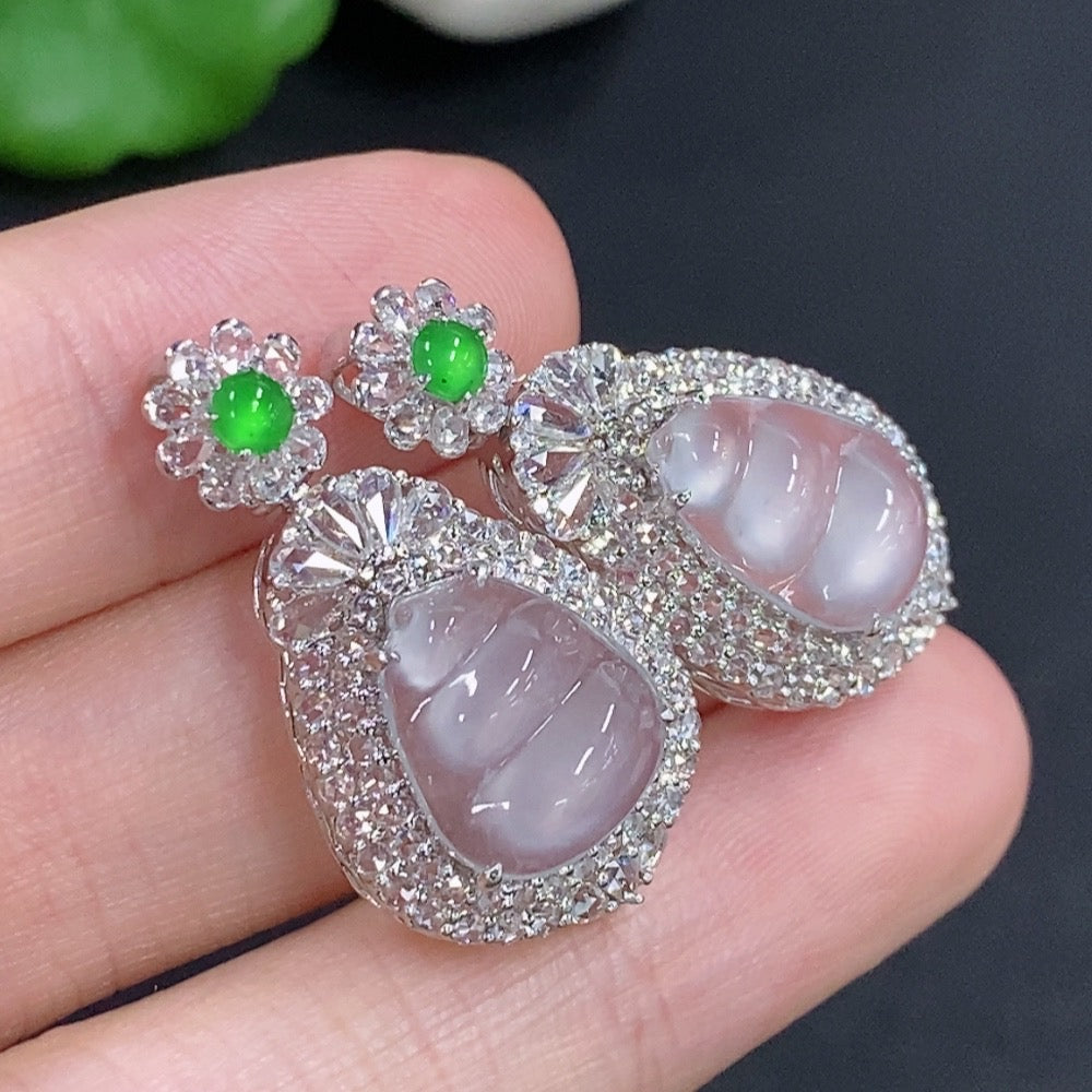 Jadeite Lucky Bean Pendant Lot in 18K Gold with Diamond Accents