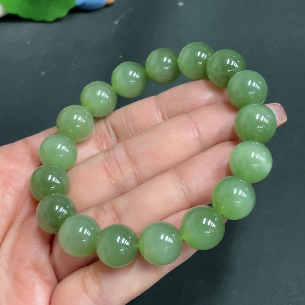 Hetian Jade Bracelet Approx. 11.9mm Beads Total Weight Approx. 46.5g