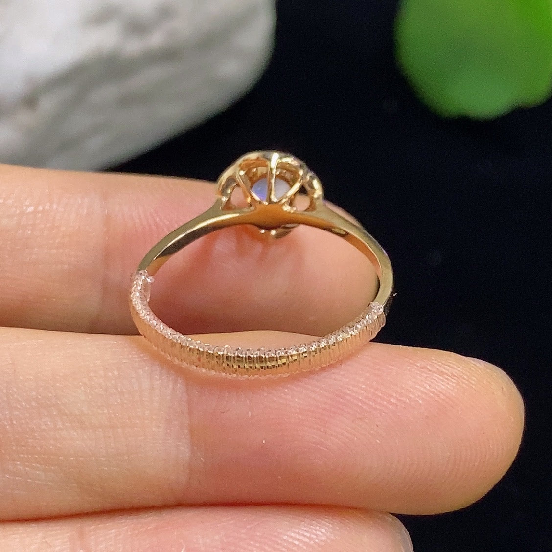 HKHQ jadeite cabochon solitaire ring in 18k gold, size 13, featuring a smooth, polished jade gemstone with a simple band.