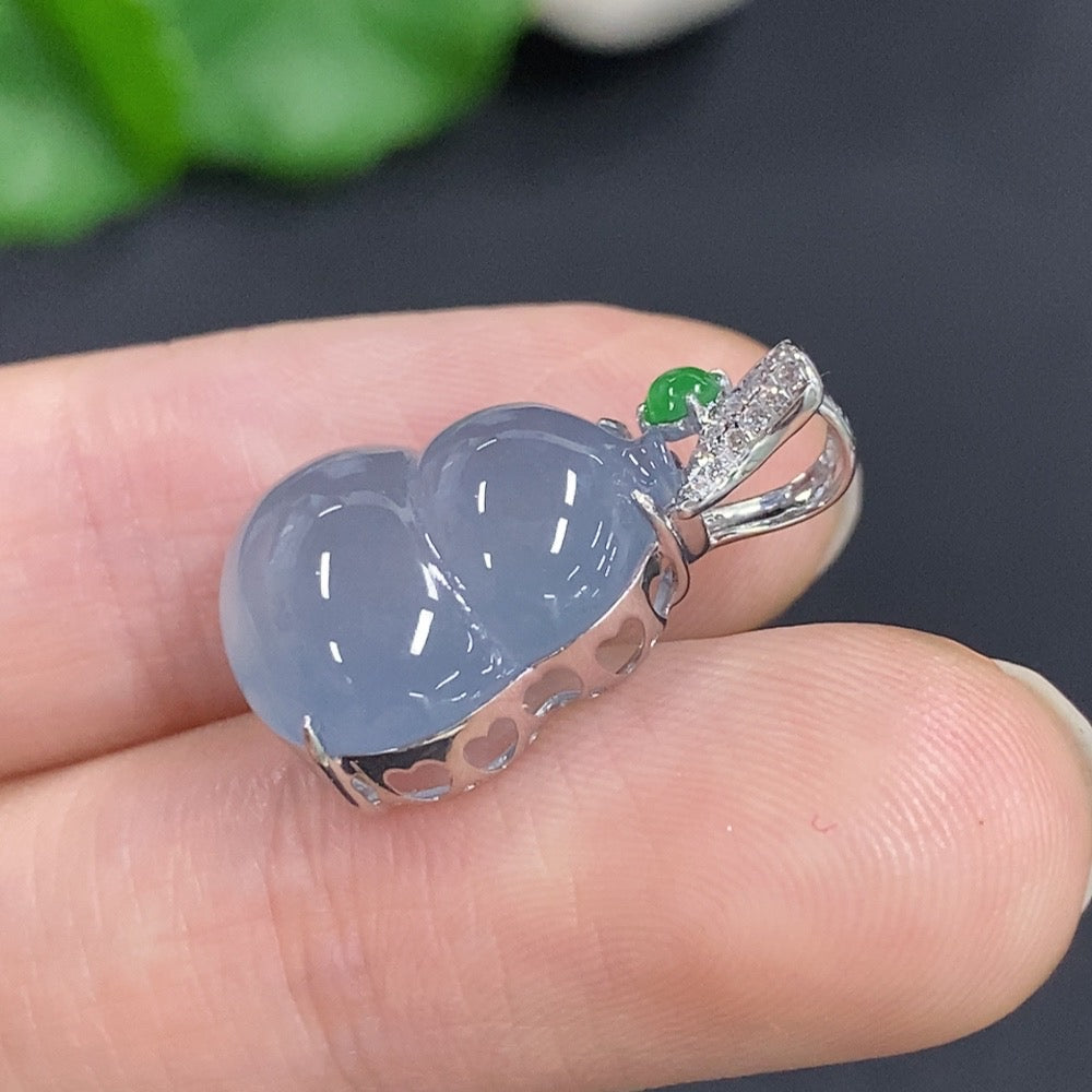 Jadeite Gourd Inlaid Pendant 18k Gold With Diamond Accents