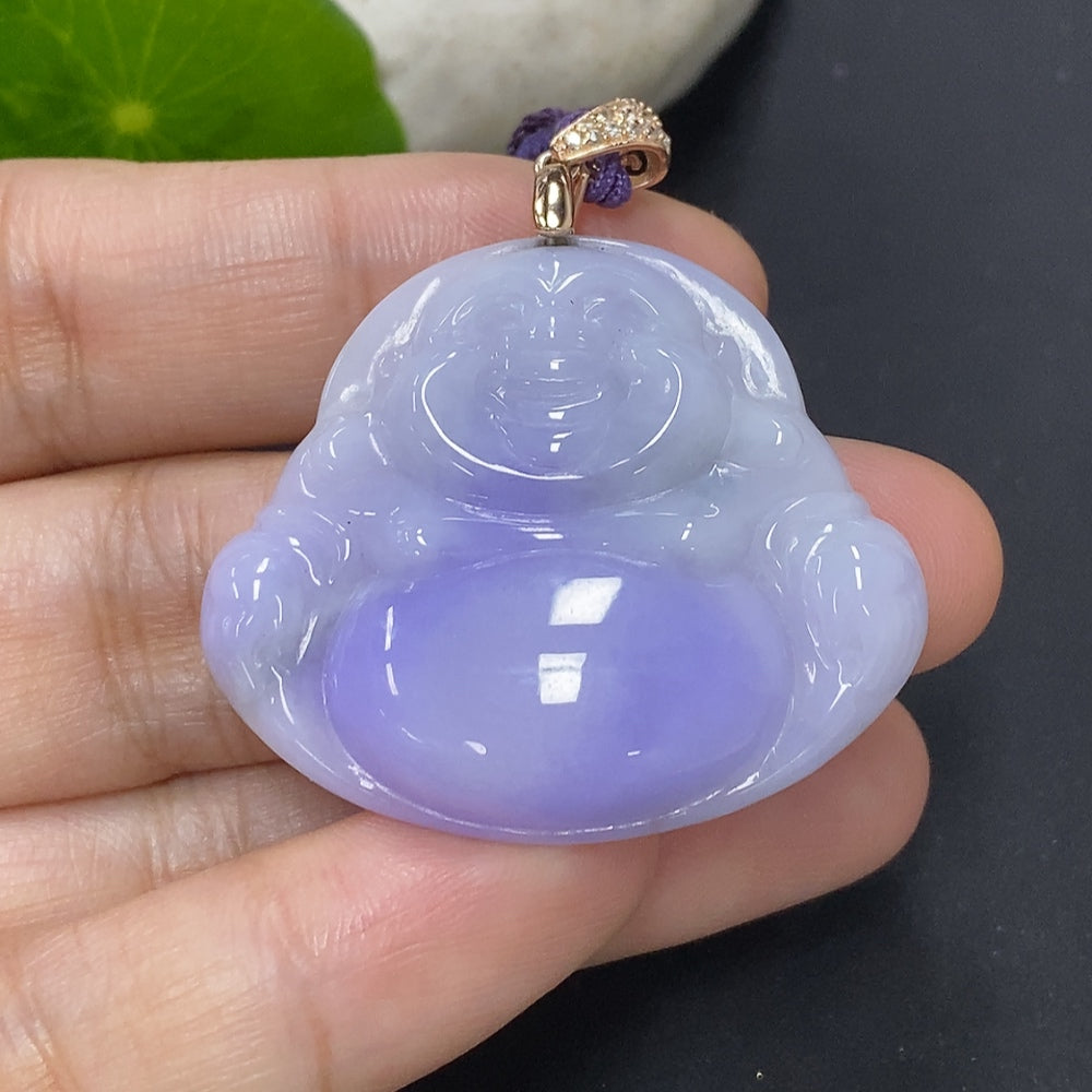 Jadeite Buddha Pendant Non-Gold Inlaid Total Weight Including Rope Approx. 15.3g